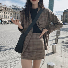 Harajuku Ulzzang Korean Style Two Piece Brown Mini Skirt Suit