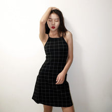 Korean Style Checkered Black Cami Dress