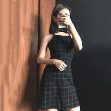 Korean Style Checkered Black Cami Dress