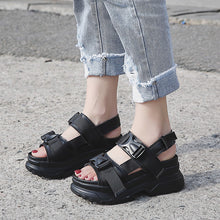 Harajuku Korean Chunky Platform Sandals (Black/White)
