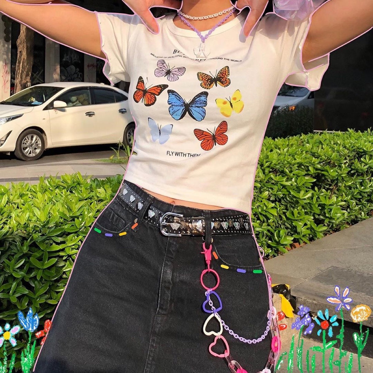 Harajuku 90s Kawaii Fashion Style Plastic Heart Belt Chain