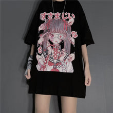 Plus Size Harajuku Menhera Yami Kawaii Fashion Anime Girl T-shirt (Black/White)