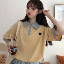 Harajuku Half Sleeve Oversized Heart Polo T-shirt (Yellow/Navy)