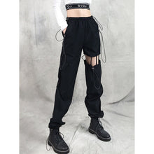 blackpink lisa womens black cargo pants with cutouts