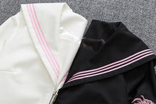 Harajuku Sailor Uniform Style Top with Dragon Sleeve Print (Black/Pink)