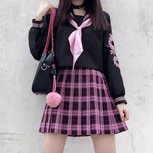 Harajuku Sailor Uniform Style Top with Dragon Sleeve Print (Black/Pink)