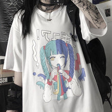 Plus Size Harajuku Yami Kawaii Fashion Pastel Anime Girl T-shirt (White/Black)
