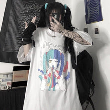 Plus Size Harajuku Yami Kawaii Fashion Pastel Anime Girl T-shirt (White/Black)