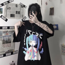 Plus Size Harajuku Yami Kawaii Fashion Pastel Anime Girl T-shirt (White/Black)