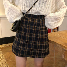 Korean Style Classic A-line Checkered Mini Skirt (Brown/Navy)