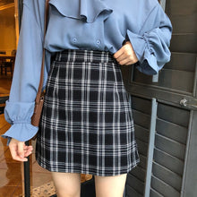 Korean Style Classic A-line Checkered Mini Skirt (Brown/Navy)