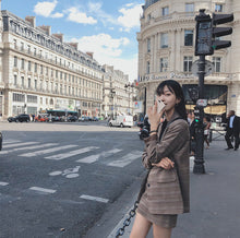 Harajuku Ulzzang Korean Style Two Piece Brown Mini Skirt Suit