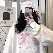 Harajuku Kawaii Fashion Anime Girl Eyes Hoodie (White/Pink/Grey)