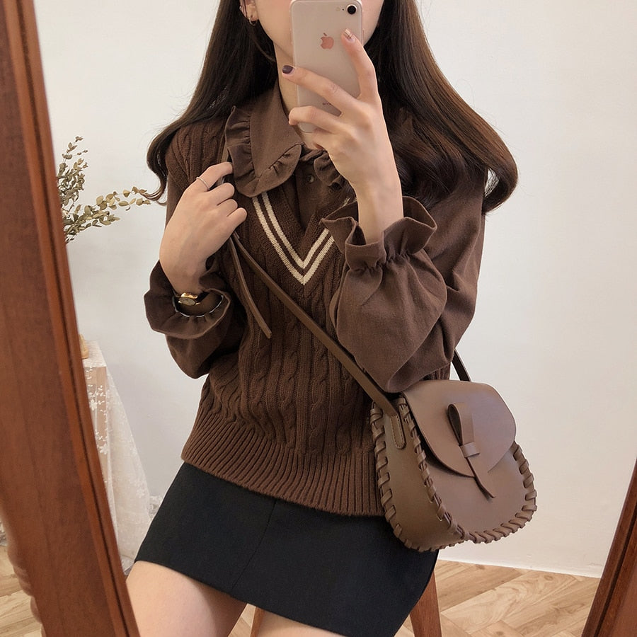 Harajuku Korean Style Ulzzang Peter Pan Collar Button Up