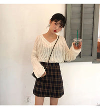 Korean Style Classic A-line Checkered Mini Skirt (Brown/Navy)