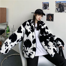 Kawaii Aesthetic Korean Street Fashion K-pop Cowgirl Y2K Cow Print Long Faux Fur Jacket