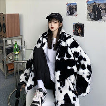 Kawaii Aesthetic Korean Street Fashion K-pop Cowgirl Y2K Cow Print Long Faux Fur Jacket