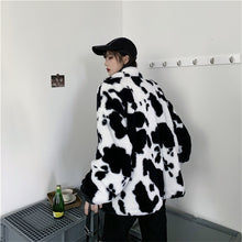 Kawaii Aesthetic Korean Street Fashion K-pop Cowgirl Y2K Cow Print Long Faux Fur Jacket