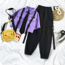 K-pop Korean Street Fashion Cargo Pants Cropped Shirt Two Piece Set