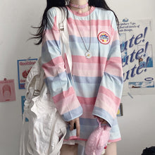 Harajuku Long Sleeve Striped Pastel Spaceship Tshirt