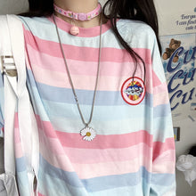 Harajuku Long Sleeve Striped Pastel Spaceship Tshirt