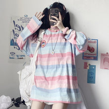 Harajuku Long Sleeve Striped Pastel Spaceship Tshirt