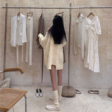 Korean Style Oversized Off Shoulder Beige Knit Sweater