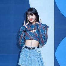 blackpink lisa blue plaid crop top