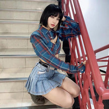 blackpink lisa blue plaid crop top