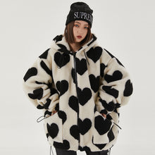 Harajuku Kawaii Aesthetic Korean Y2K Pink Heart Print Overzised Faux Fur Coat