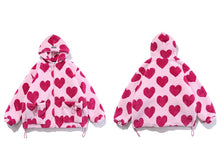 Harajuku Kawaii Aesthetic Korean Y2K Pink Heart Print Overzised Faux Fur Coat