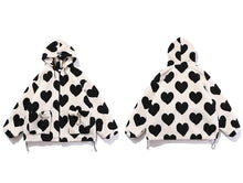 Harajuku Kawaii Aesthetic Korean Y2K Pink Heart Print Overzised Faux Fur Coat