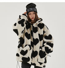 Harajuku Kawaii Aesthetic Korean Y2K Pink Heart Print Overzised Faux Fur Coat