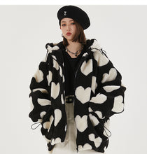 Harajuku Kawaii Aesthetic Korean Y2K Pink Heart Print Overzised Faux Fur Coat