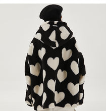 Harajuku Kawaii Aesthetic Korean Y2K Pink Heart Print Overzised Faux Fur Coat