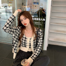 Harajuku Korean Style Gingham Top and Cardigan Two Piece Set