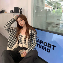 Harajuku Korean Style Gingham Top and Cardigan Two Piece Set