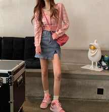 Harajuku Korean Style Gingham Top and Cardigan Two Piece Set