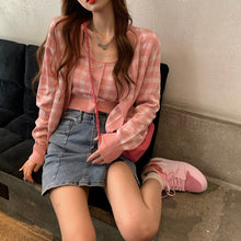 Harajuku Korean Style Gingham Top and Cardigan Two Piece Set