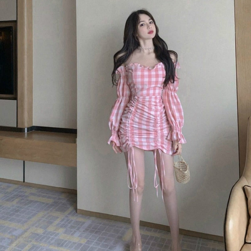Ulzzang Korean Style Off Shoulder Gingham Mini Dress The Kawaii Factory Ulzzang Korean Style Off Shoulder Gingham Mini Dress The Kawaii Factory