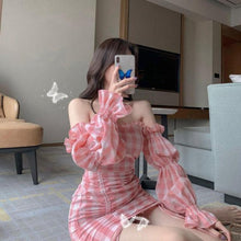 Ulzzang Korean Style Off Shoulder Gingham Mini Dress