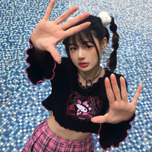 womens kawaii y2k lettuce hem sanrio long sleeve my melody crop top black