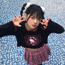 womens harajuku fashion outfits black my melody crop top long sleeve