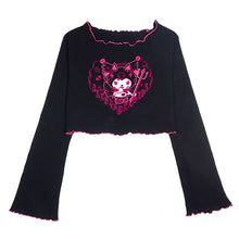 womens kawaii y2k lettuce hem sanrio long sleeve kuromi crop top black