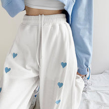 Harajuku Korean Style Summer White Sweatpants Heart Embroidery