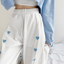 Harajuku Korean Style Summer White Sweatpants Heart Embroidery