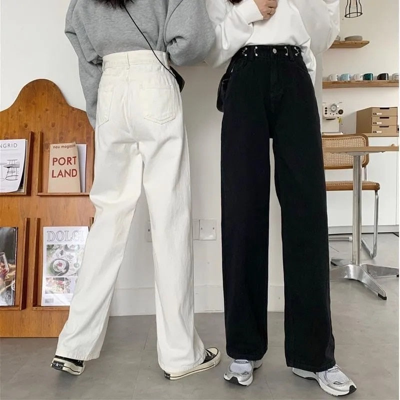 Harajuku Korean Style Adjustable Waist Wide Leg Jeans – The Kawaii