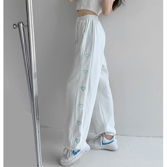 Harajuku Korean Style Summer White Sweatpants Heart Strip – The Kawaii  Factory