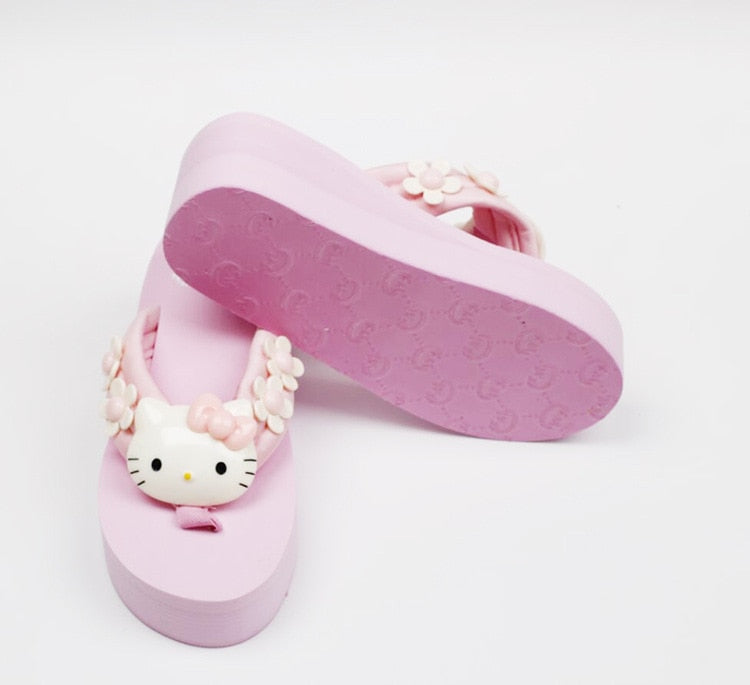 Kawaii Y2K Pink Hello Kitty Platform Sandals Flip Flops Slides – The Kawaii  Factory