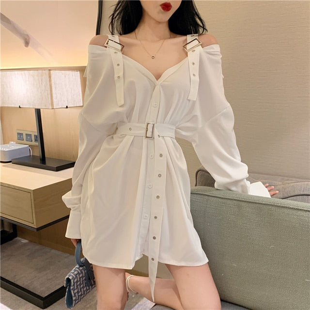 Harajuku Korean Style Belt Strap Shirt Dress The Kawaii Factory Harajuku Korean Style Belt Strap Shirt Dress The Kawaii Factory
